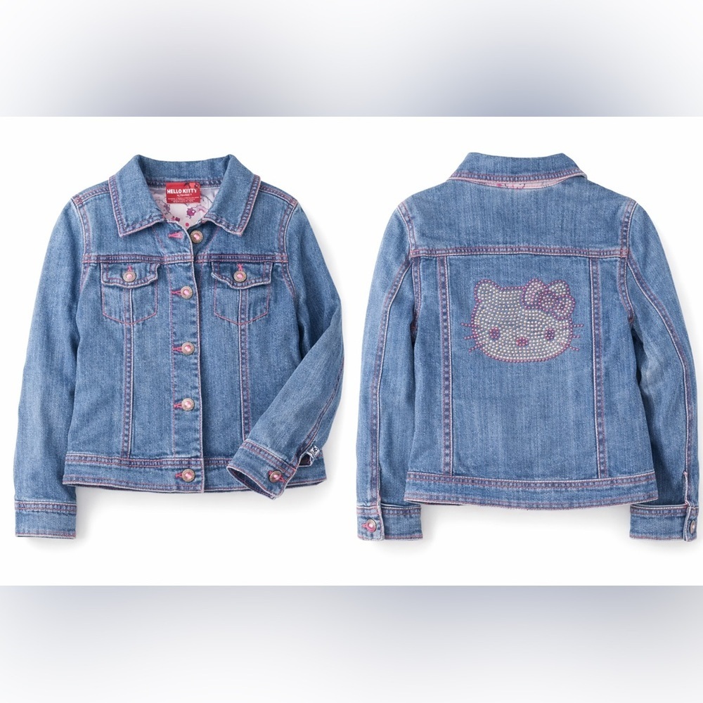 Hello Kitty Girls Denim Jacket Size 6 Rhinestone Back Graphic